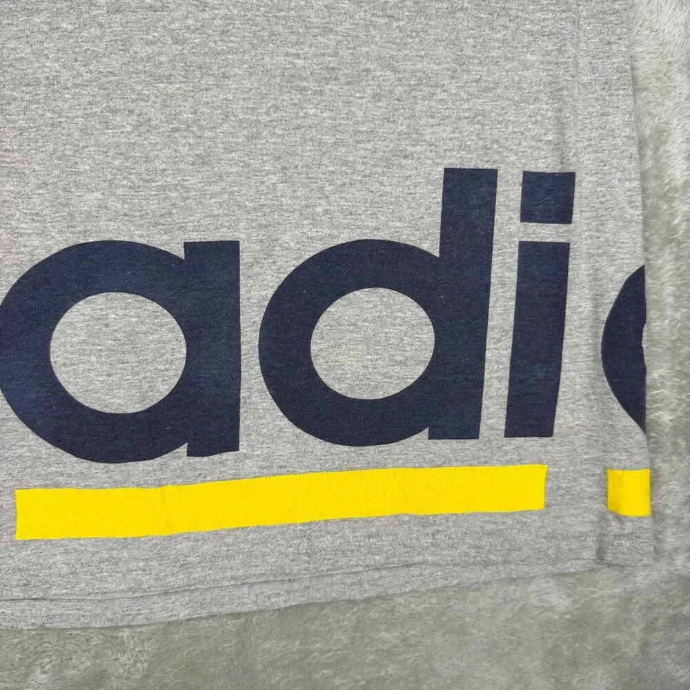 Vtg Adidas T-Shirt Mens Medium Gray Spellout Logo Wrap Around Crewneck Tee Y2K